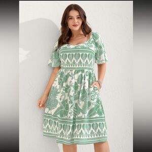 BloomChic Boho Fit Flare Mint Green Midi Dress size 1X (14-16)